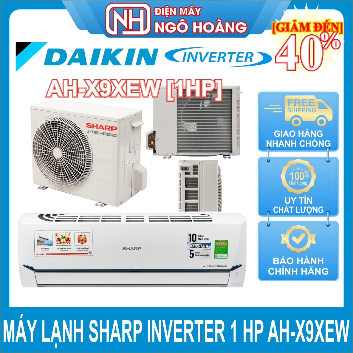 X10ZEW -Ah-X10ZEW Máy lạnh Sharp Inverter 9000 BTU AH-X9XEW 1hp ( Miễn phí giao hàng TPHCM-Ngoại tỉnh tính phí vận chuyển)