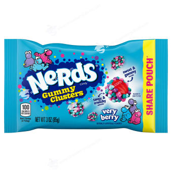 Kẹo Dẻo Trái Cây Vị Dâu Rừng Nerds Gummy Clusters, Verry Berry Candy, Share Pouch, Túi 85g (3 Oz.)