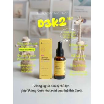 Vitamin D3 K2 Mk7 Anh Quốc Infant Dropper Nutrivitality 30ml (D3&K2 Mk7, D3K2 Anh) Bổ Sung Vitamin D Cho Bé