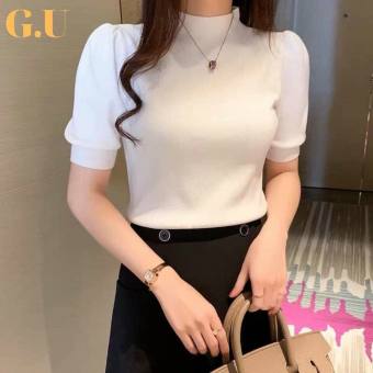 Áo thun tay ngắn nữ , chất liệu thun gân , thiết kế phông trơn đơn giản cổ vuông tay phồng  , dễ phối đồ
