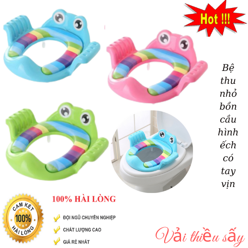 Bệ Thu Nhỏ Bồn Cầu Hình Ếch Có Tay Vịn Cho Bé, Ghế Ngồi Vệ Sinh Bô Ghế Ngồi Bồn Cầu có Đệm Mềm Mại, ốp dẻo Bảo Vệ, Tay Cầm và Tựa Lưng cho Bé Tập Đi Cho Bé Trai Bé Gái