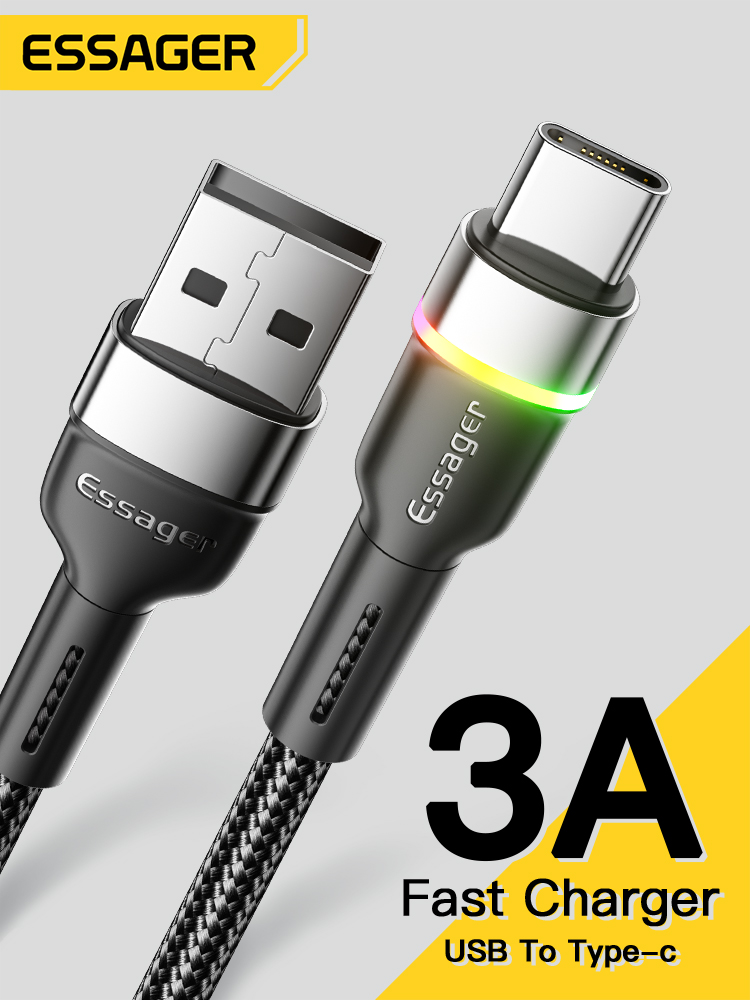 Essager Cáp Led Type C Phù Hợp Với Xiaomi Samsung Huawei 3A Cáp Dữ Liệu Sạc Nhanh Cáp Sạc USB C Điện Thoại Di Động