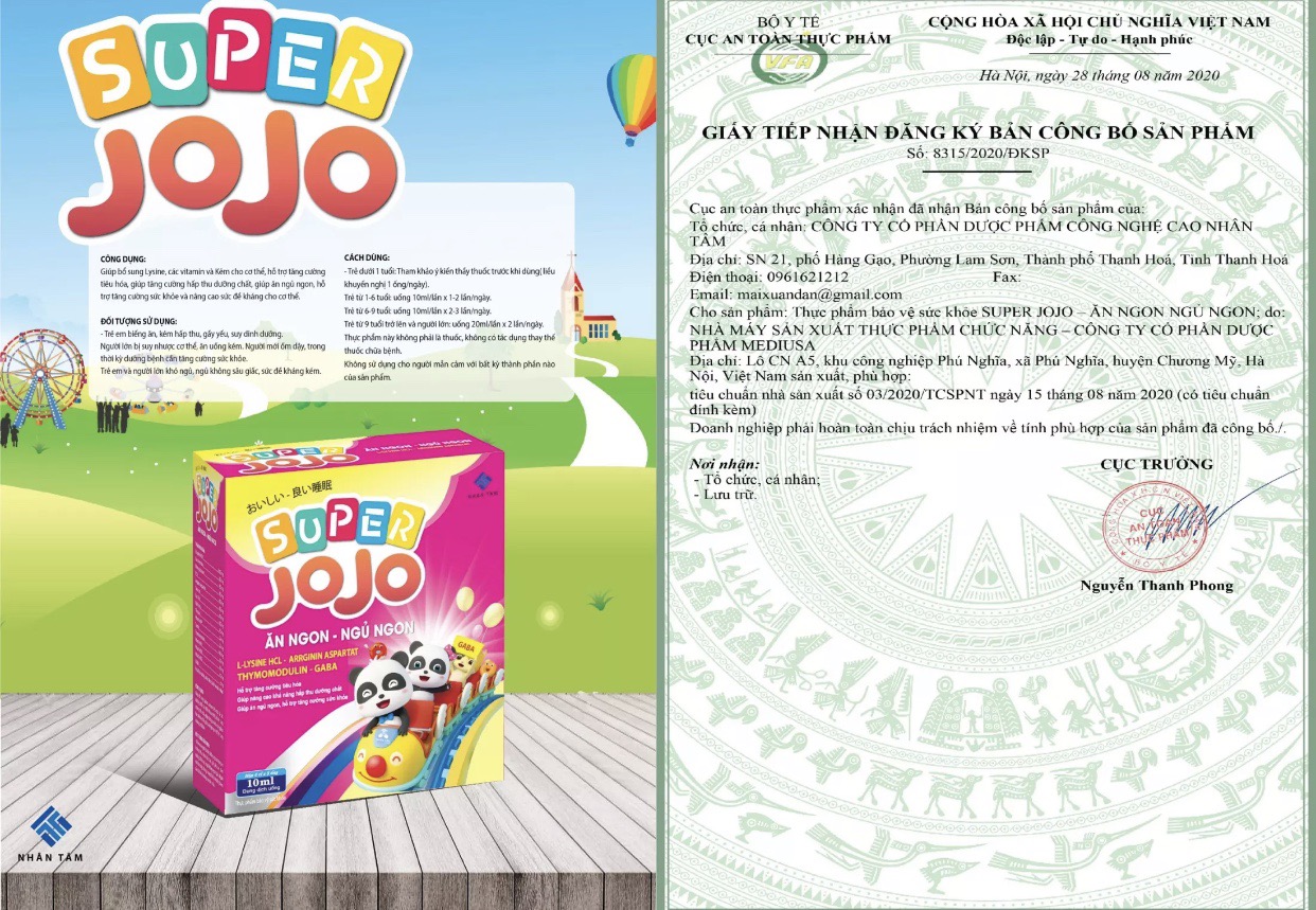 Siro Ăn ngủ ngon Super JoJo - Bổ sung Lysin, Vitamin B1, B6 giúp bé ăn ngon, ngủ tốt, tăng sức đề kháng- Hộp 20 ống