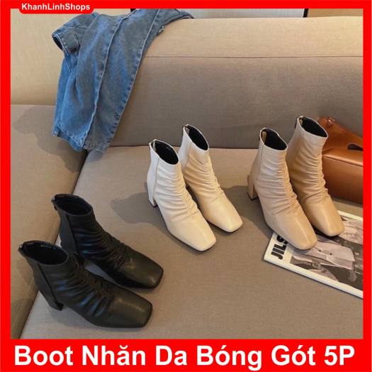 Boot Nhăn Da Bóng Gót 5p có khóa kéo- Ảnh thật