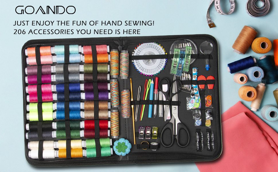  GOANDO Sewing Kit For Adults 206 Pcs Thread And Needle Kit  41 XL Upgrade Spools Of Thread Portable Sewing Supplies For Beginners