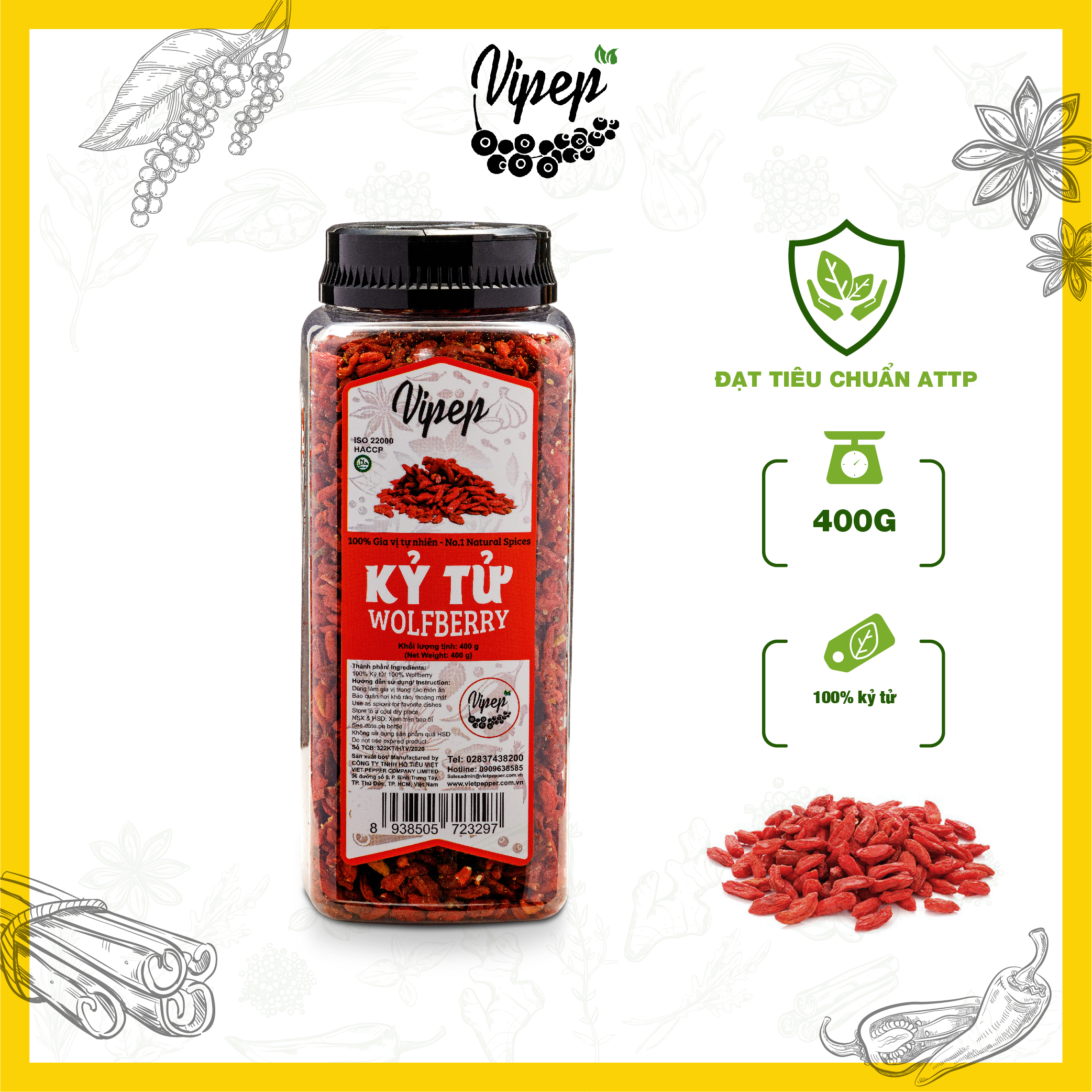Kỷ tử Vipep đỏ đều 400g, dùng pha trà hoa cúc, uống đẹp da, bổ máu, dễ ngủ, sáng mắt