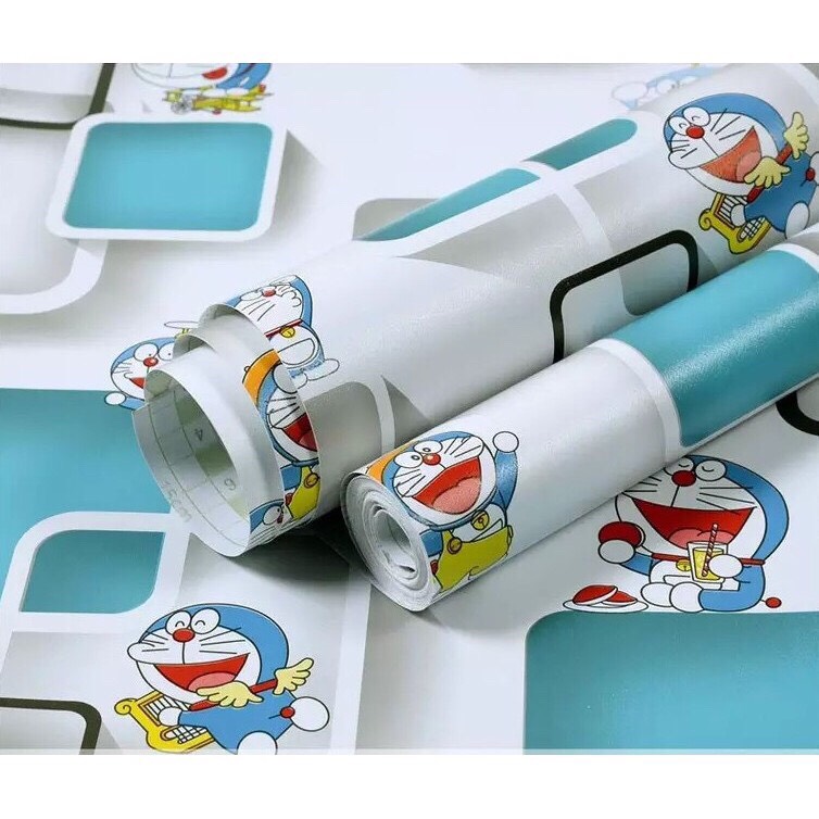 5 Mét Decal Giấy Dán Tường Khổ 45cm Có Sẵn Keo - doremon vuông xanh BV104