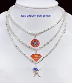 Dây chuyền mặt cho bé, dây chuyền bạc bé trai, dây chuyền bạc siêu nhân, dây chuyền bạc người nhện, dây chuyền bạc cho bé