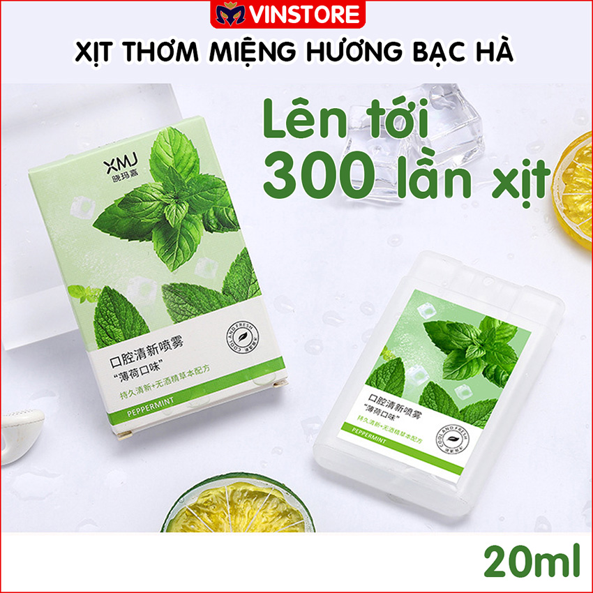 Xịt thơm miệng hương bạc hà Vinstore XMJ sản xuất bởi công nghệ sinh học quốc tế Bomel giúp kháng khuẩn vệ sinh răng miệng