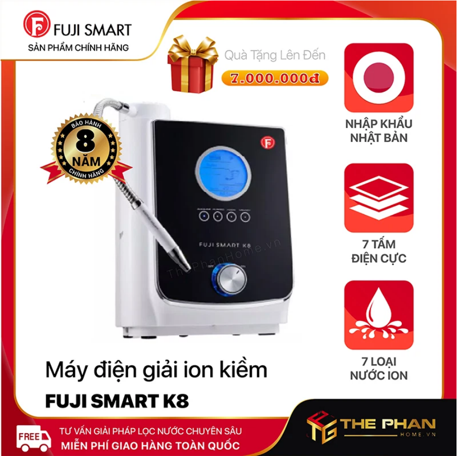 Máy lọc nước điện giải ion kiềm fuji smart k8 - màn hình lcd cảm ứng thông minh - thiết kế sang trọng - hàng chính hãng