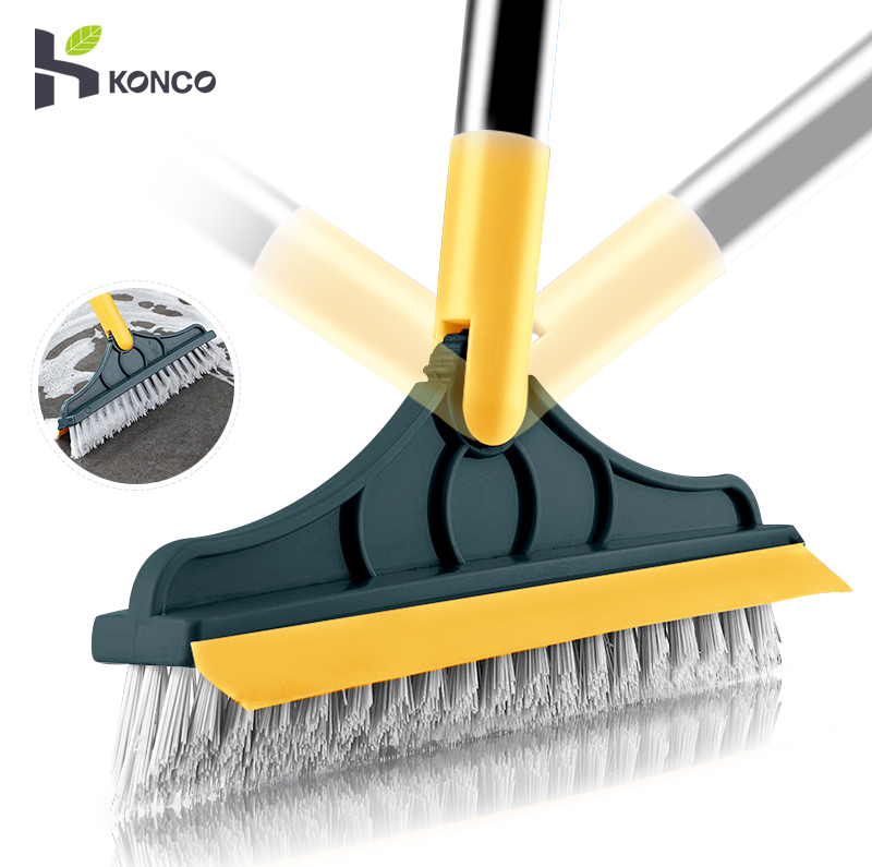 Konco 2 In 1 Cleaning Brush Floor Scrub Brush with water wiper Mop Long Handle Sweeper Broom Brush Squeegee Tile Cleaning Tools House cleaner ราคา 120 บาท*ส่งฟรี