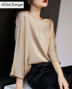 Alisa Sonya Áo Cánh Satanh Cho Nữ Áo Cánh Trơn Tay Áo Cổ Tròn 3/4 Màu Trơn 6 Màu Thanh LịCh