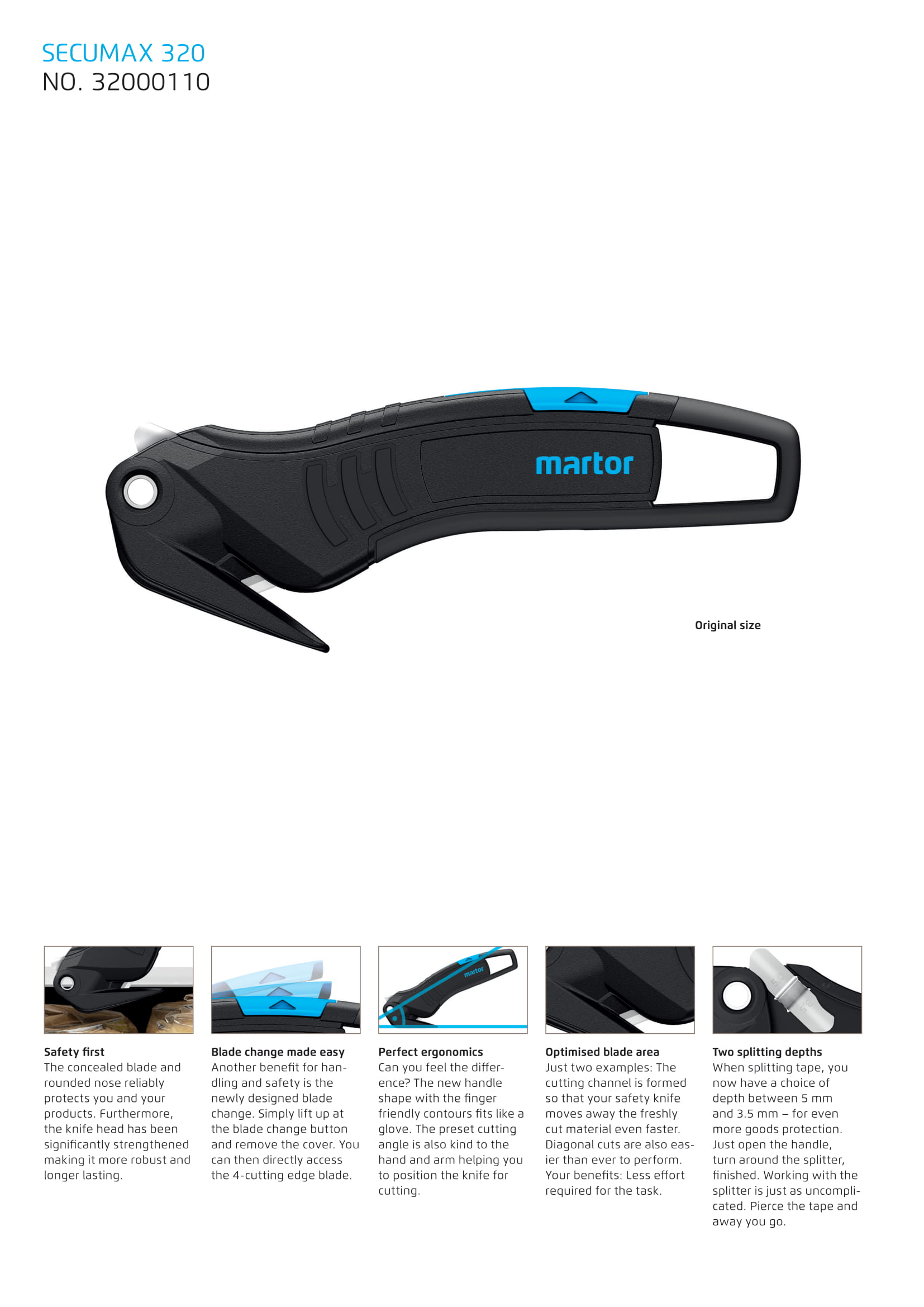 Martor Safety Knife,Button Blade Change 32000110.02 