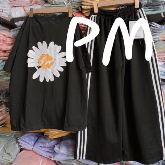 Sét áo hoa cúc tia sét + quần ba sọc ống rộng , sét áo nam nữ, chất đẹp, sét bộ mặc ở nhà - MIMOSA