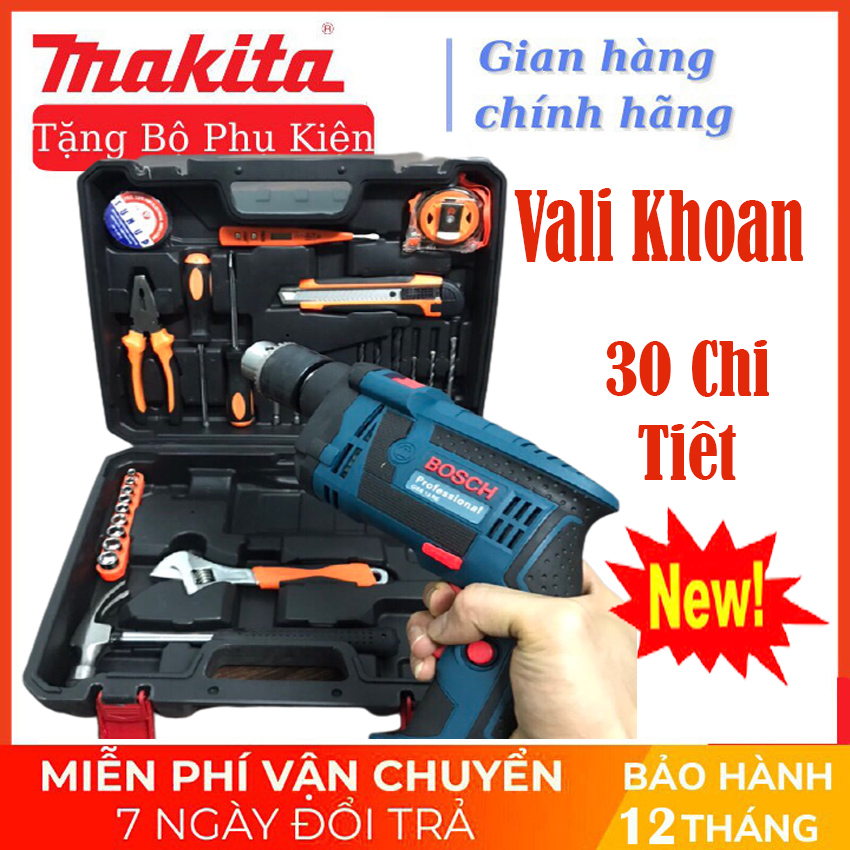 Bộ máy khoan công suất 910w - vali máy khoan bossch đa năng 30 chi tiết bộ máy khoan bosh cao cấp tặng kèm bộ dụng cụ 30 chi tiết máy khoan bê tông tường gỗ bắt vít sắt thép fc kun