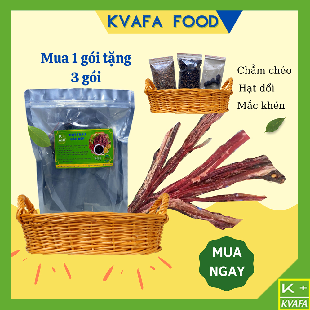 Thịt Trâu Gác Bếp Tây Bắc Loại Đặc Biệt, Tặng Combo 3 Phần Quà Tặng Gồm: 1 Gói Hạt Dổi, 1 Gói Chẳm Chéo, 1 Gói Mắc Khén. Thịt Trâu Sấy Khô Đóng Gói 500g Hút Chân Không Đảm Bảo ATVSTP [KVAFA FOOD]
