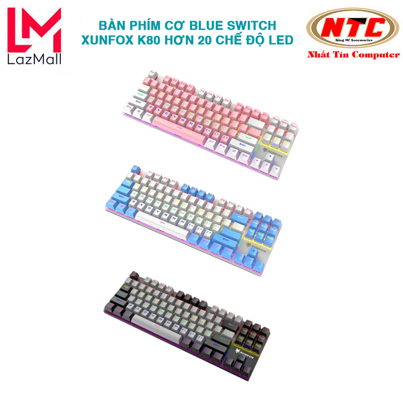 Bàn phím cơ gaming blue switch XUNFOX K80 loại 87 keys - hỗ trợ hơn 20 chế độ led (3 màu tuỳ chọn) Nhat Tin Authorised Store
