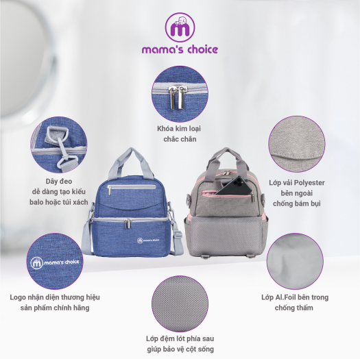 Balo Mẹ Bỉm Sữa Mama’s Choice 4in1, Giữ Nhiệt và Bảo Quản Sữa Mẹ, Chất Liệu Cao Cấp Thời Trang Hiện Đại