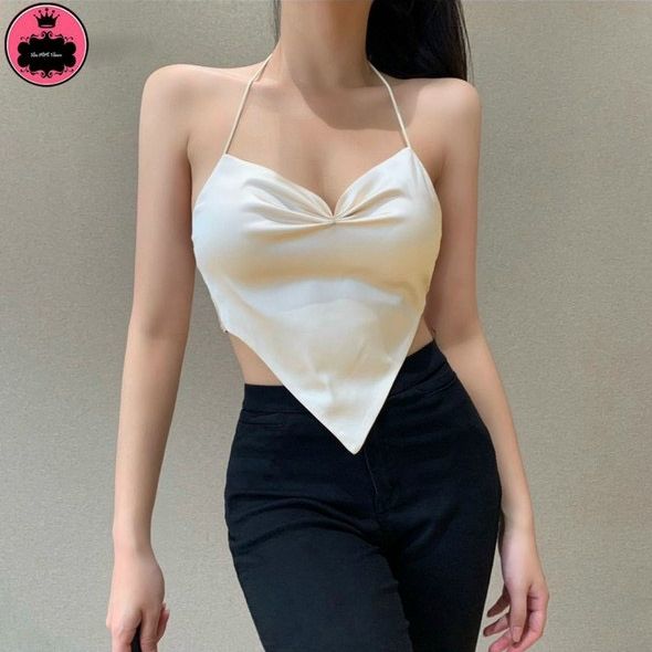 Áo yếm cột cổ hở lưng cột nơ sau nhọn tà có mút cực hot , chất voan lụa dày dặn ly