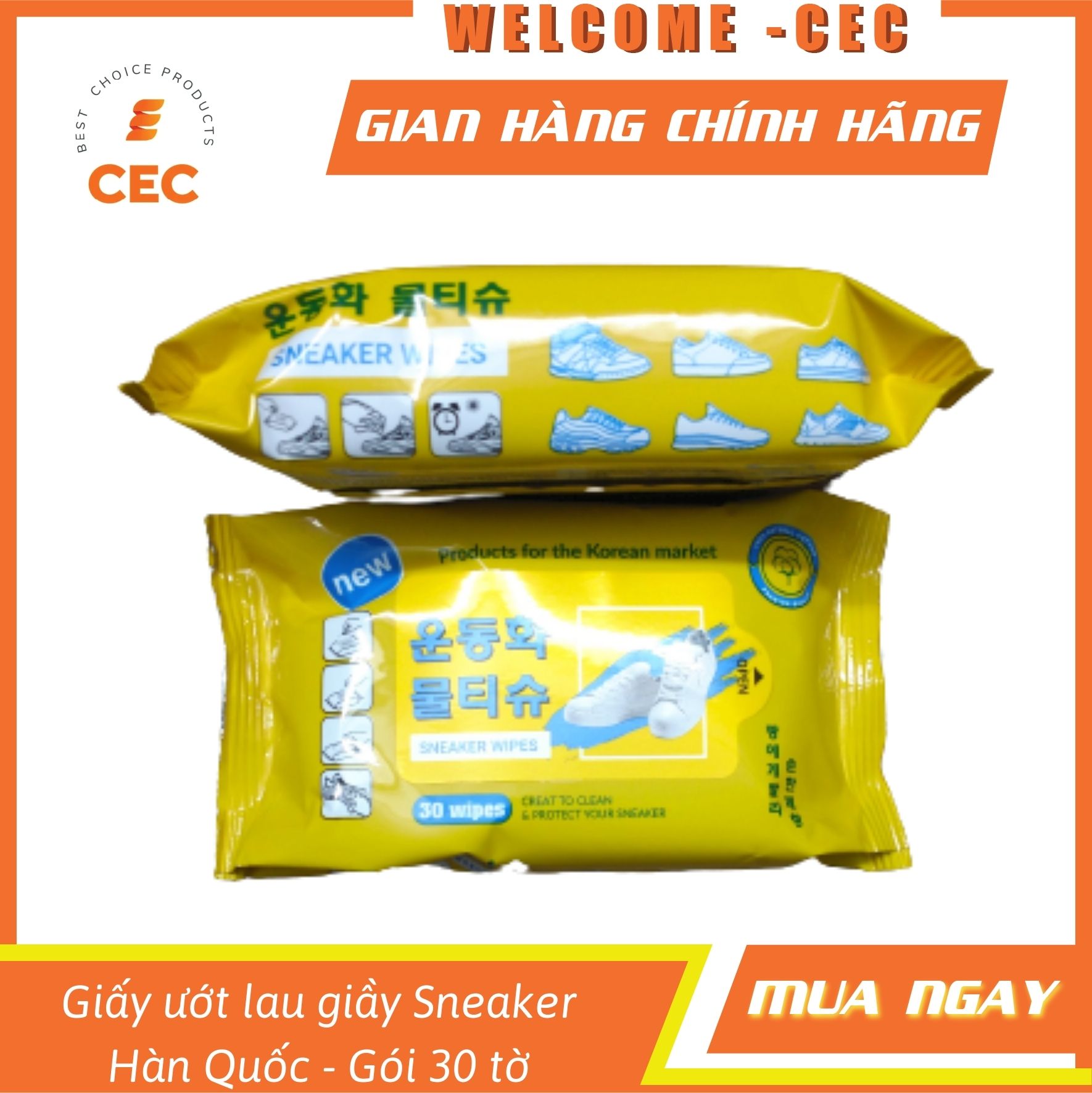 Giấy lau giầy Sneaker Hàn Quốc - Túi 30 tờ khăn ướt lau sạch sẽ hương thơm dịu nhẹ GLS20 [CEC Store]