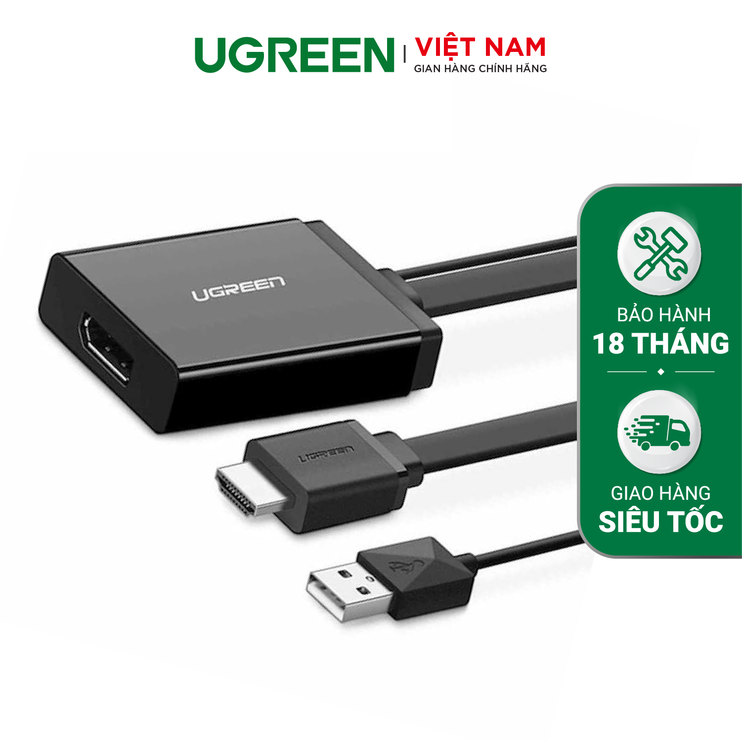 Cáp chuyển đổi HDMI đầu đực + USB 2.0 đầu đực (hỗ trợ nguồn) sang Displayport đầu cái hỗ trợ 4K dạng cáp dẹt dài 50cm UGREEN MM107 40238 (- Hãng phân phối chính thức