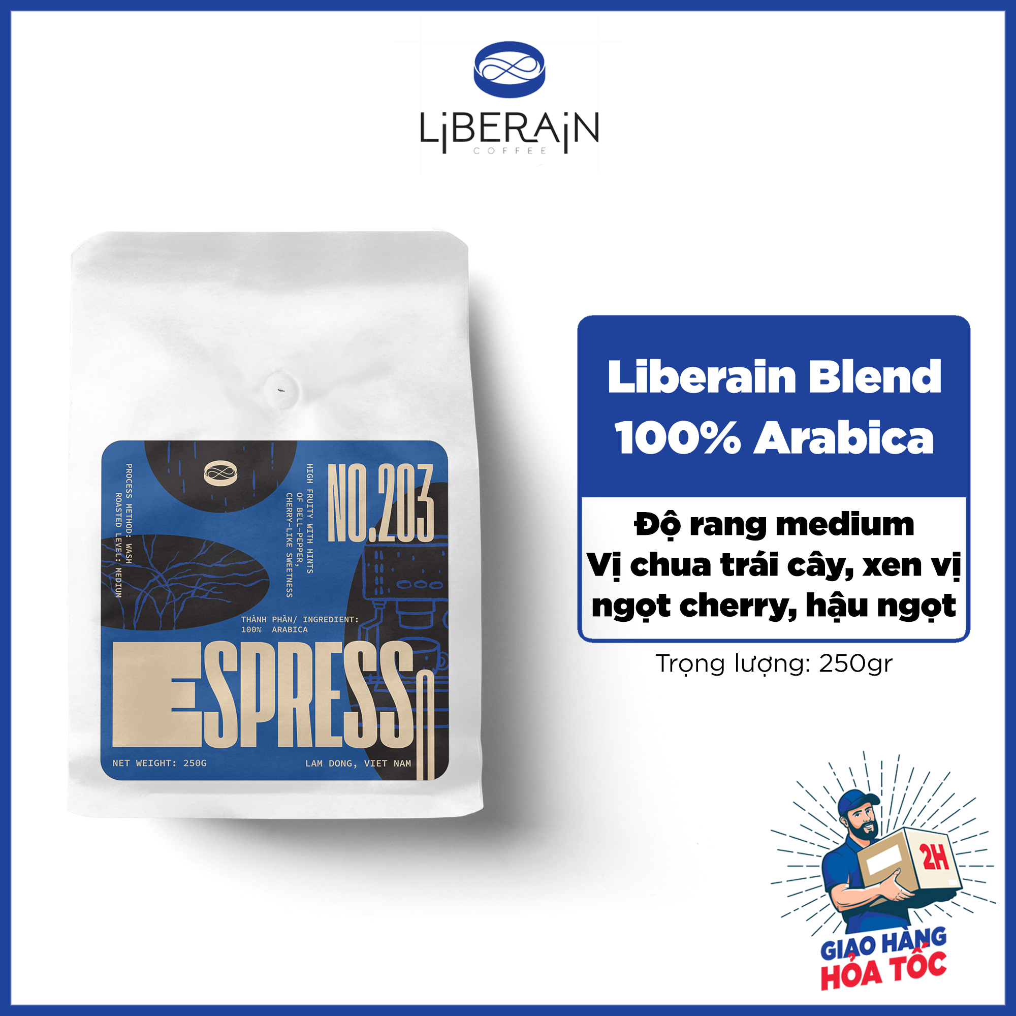 Cà phê arabica liberain blend 203 - 250gr - 100% arabica, độ rang medium - nguyên chất, rang mộc