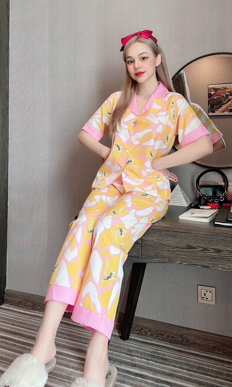 Set bộ lụa ngủ tiểu thư sang chảnh mặc nhà