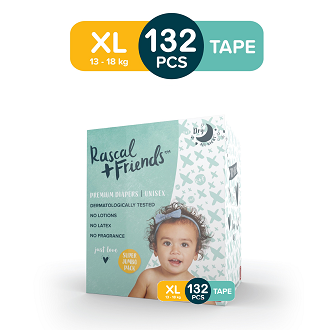 RASCAL + FRIENDS Tape Super Jumbo Box XL (13-18 kgs) - 44 pcs x 3 (132 pcs) - Tape Diapers