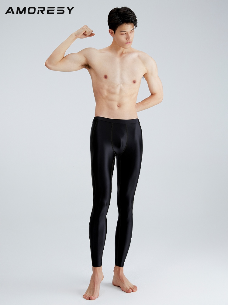 AMORESY Men's Glossy Silk Shorts Stretch Sports Underwear Swim Tight Boxer  Brief 