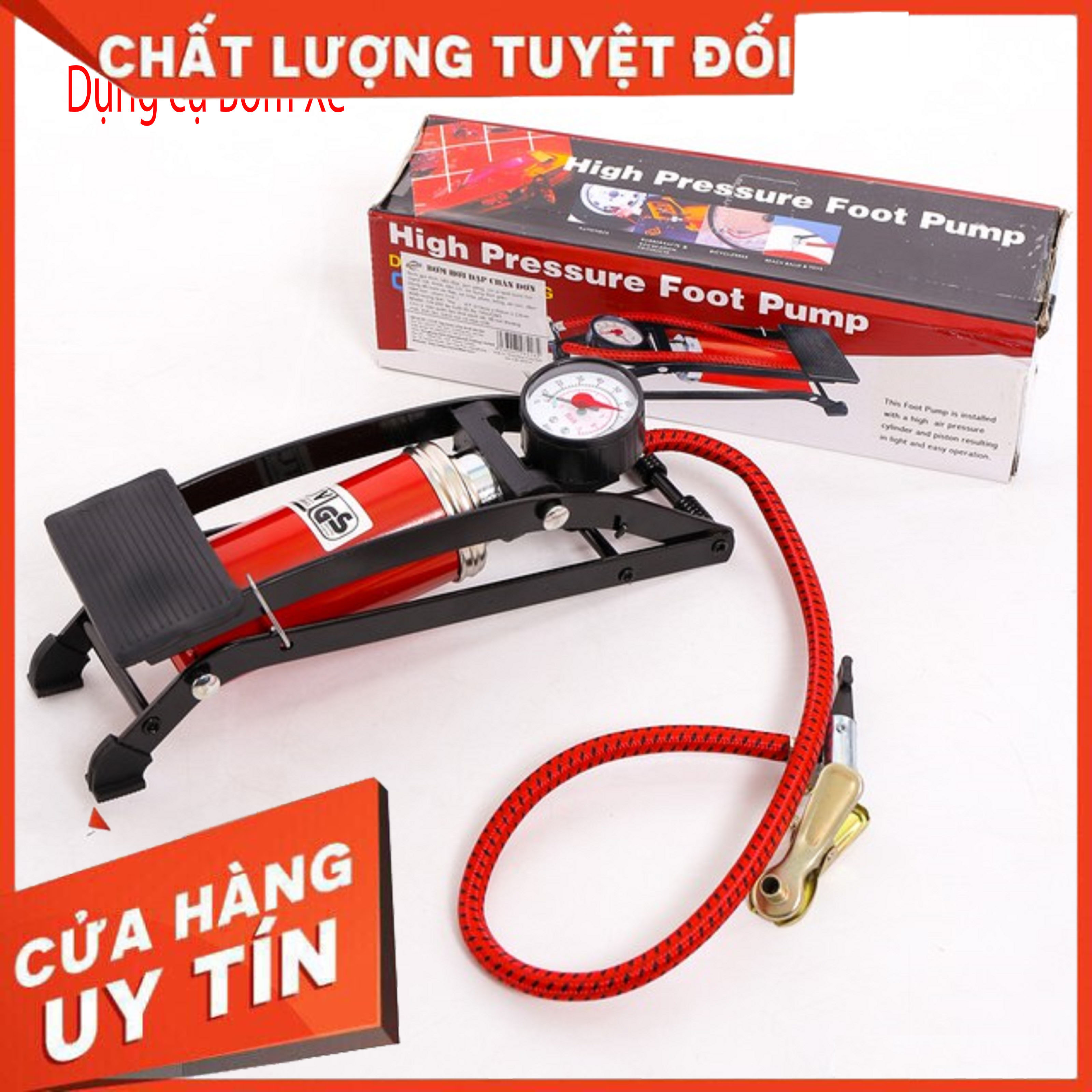 Bơm Đạp Chân - Bơm Mini - Dung cụ bơm xe đạp xe máy bằng chân có đồng hồ đo kim