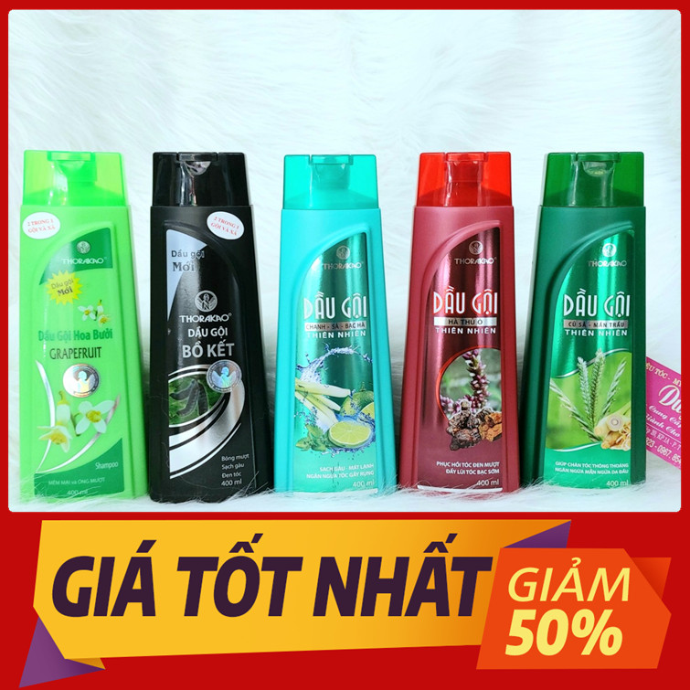 Dầu gội Thorakao- Giảm Tóc Gãy Rụng ,Mọc Tóc,Mềm Mượt- Bưởi + Bồ Kết + Chanh Xả Bạc Hà + Củ Xả Mẩn Trầu + Hà Thủ Ô 400ml