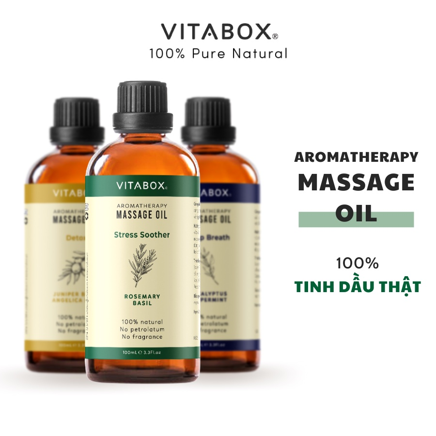 Dầu massage body VITABOX aromatherapy massage oil - mát xa thư giãn cổ vai gáy từ tinh dầu thiên nhiên