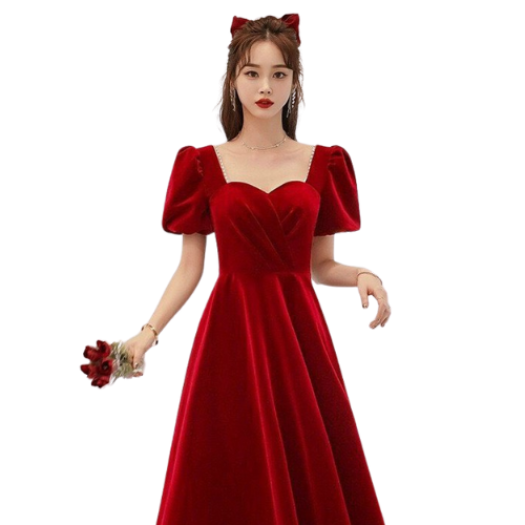 Đầm dạ hội màu đỏ lệch vai đơn giản, sang trọng