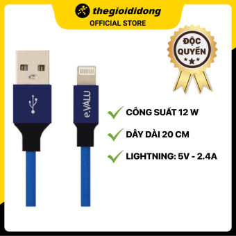 Cáp Lightning 2m eValu LTL-04X Xanh Navi hàng Like New giá rẻ  chính hãng 100% bảo hành 12 tháng