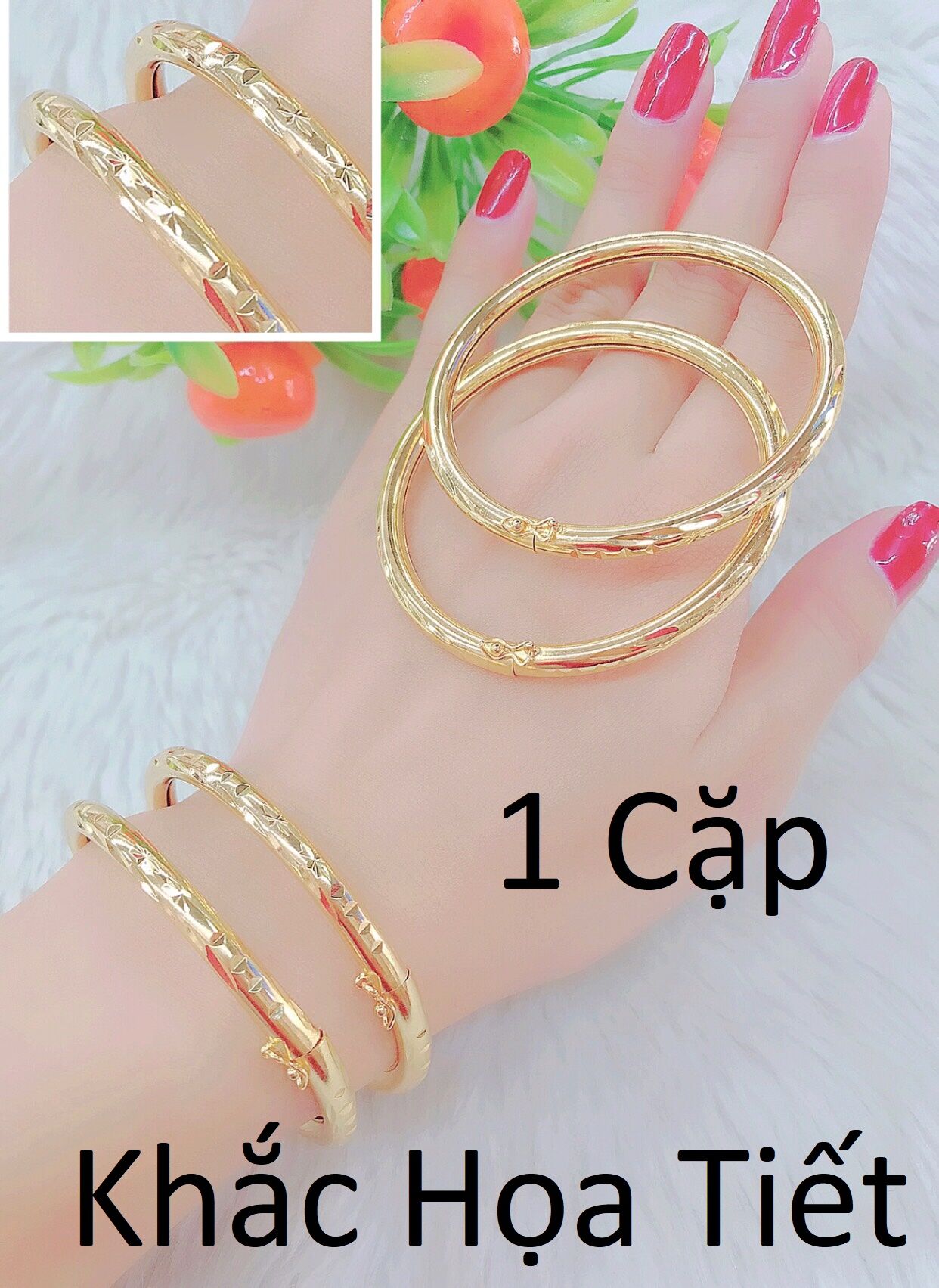    1 Cặp   Vòng Tay Nữ Bọng Vàng 18k Đẹp   Cam Kết Không đen  V170595 - Đeo đi tiệc cực sang chảnh 