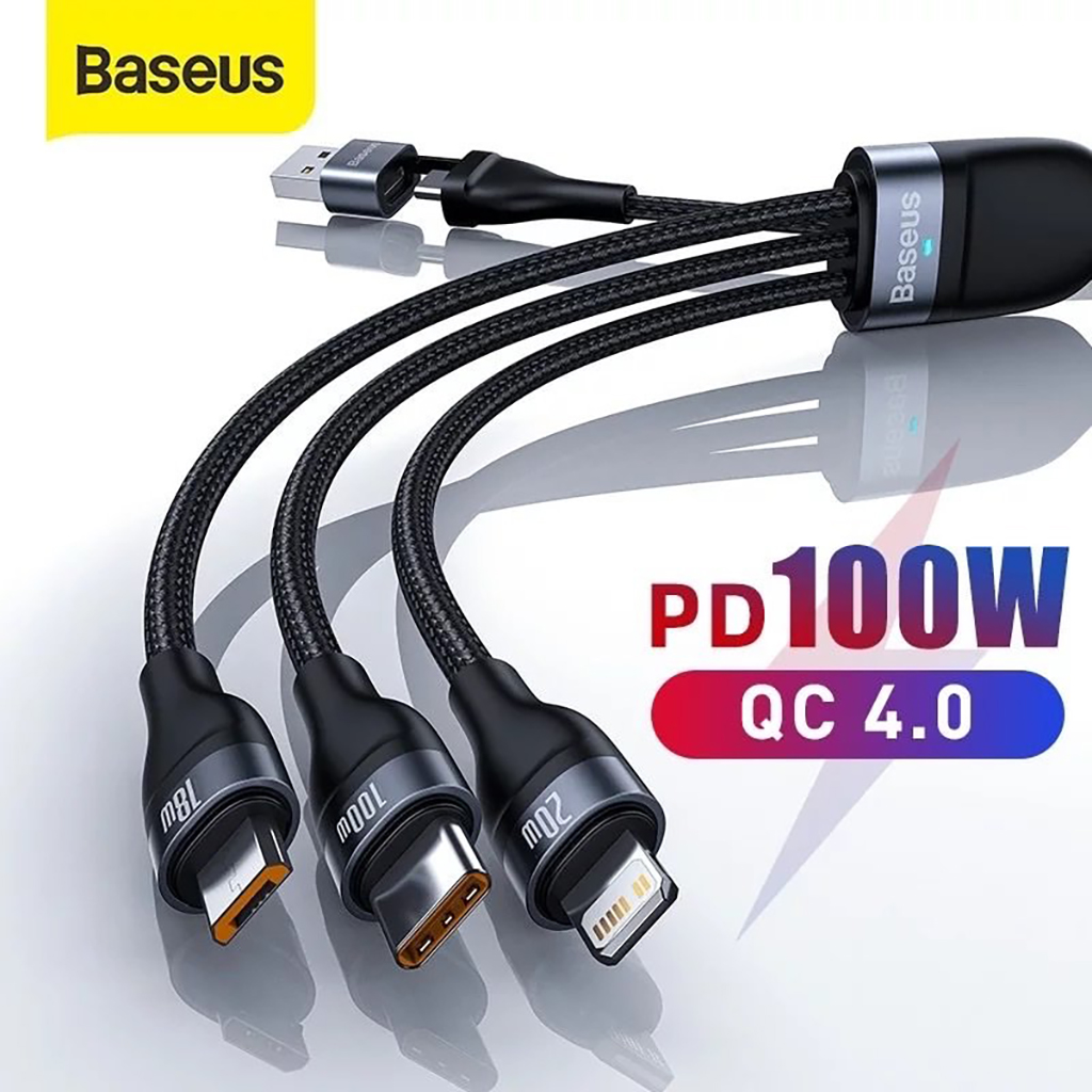 Cáp sạc nhanh 3 đầu baseus flash series 3 in1 plus 100w