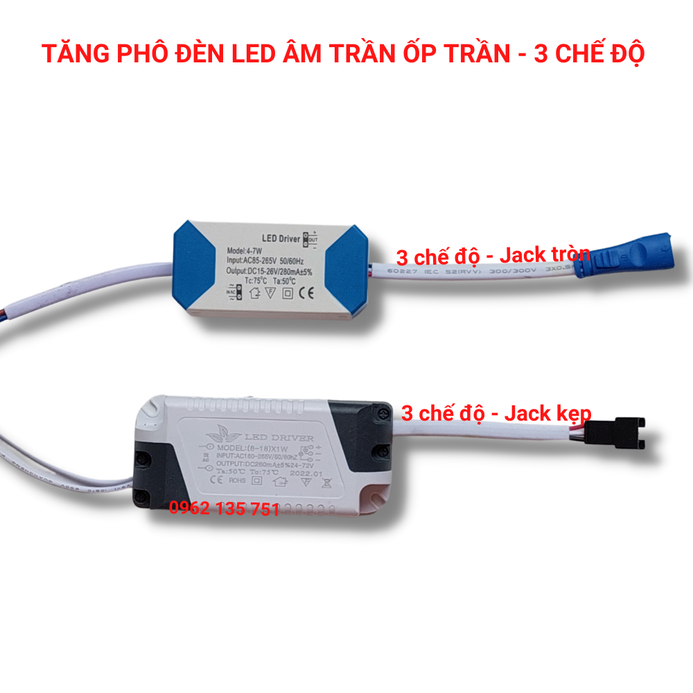 Tăng Phô driver Đèn LED Âm Trần Ốp Trần 3 CHẾ ĐỘ - Jack Kẹp tròn Jack Kẹp Vuông
