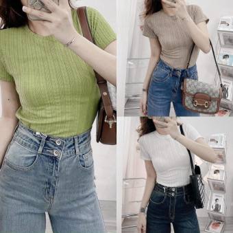 Áo thun body tay ngắn cổ tròn gân xương cá trơn