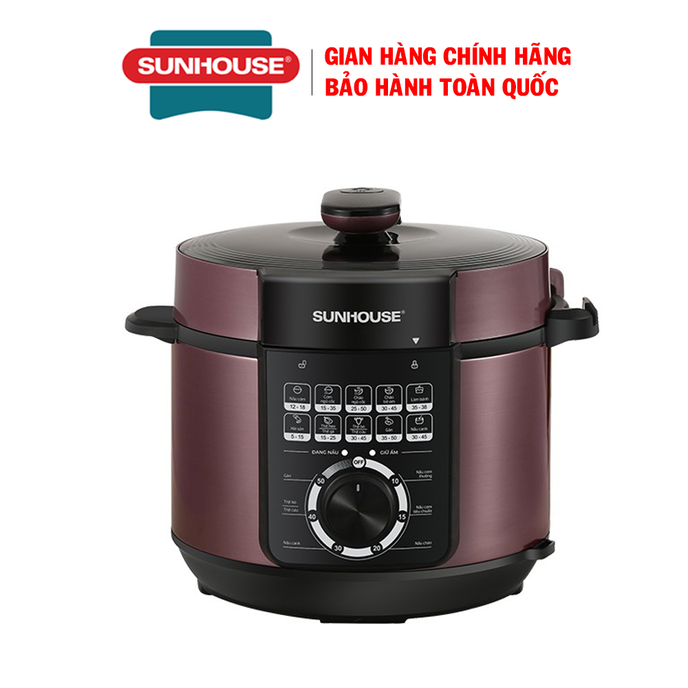 Nồi áp suất điện đa năng Sunhouse SHD1657 - Công suất 1000W, Dung tích 6 lít, Nắp thiết kế 2 trong 1 dễ dàng tháo rời  vệ sinh, Van xả áp bằng nút nhấn chống bỏng, Lòng nồi chống dính cao cấp, Bảo hành 12 tháng