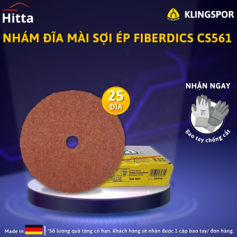 Nhám đĩa mài sợi ép Fiberdisc CS561 Klingspor 1 hộp (25 đĩa) tặng Bao tay 3M cao cấp