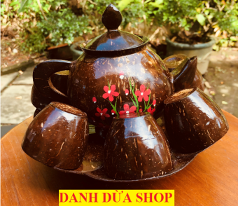 Bộ ấm trà bằng gáo dừa - mỹ nghệ dừa Bến tre - Danh Dừa Shop
