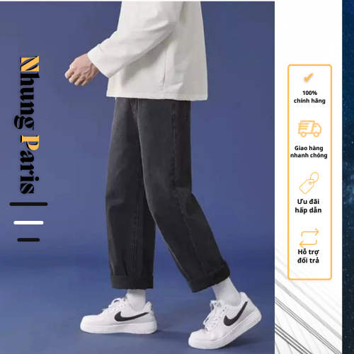 Quần jean nam baggy ống suông rộng dáng đứng vải jeans bò cao cấp hottrend 2022