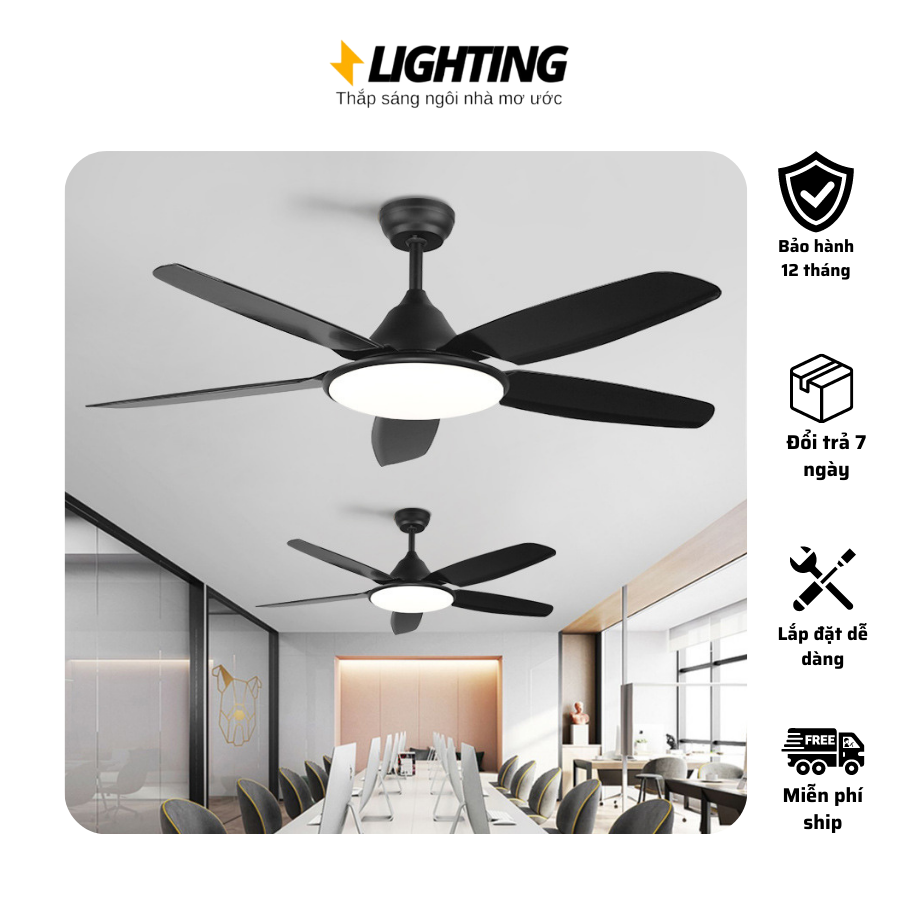Quạt trần đèn - quạt đèn trần trần 5 cánh trang trí phòng khách, phòng ngủ, phòng ăn hiện đại - có đèn led và điều khiểu từ xa