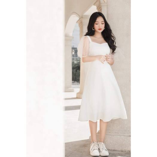 Đầm váy nữ trắng công chúa phối ren dài tay dáng dài kiểu dáng Hàn Quốc dễ  thương NITEHY 24 - MixASale
