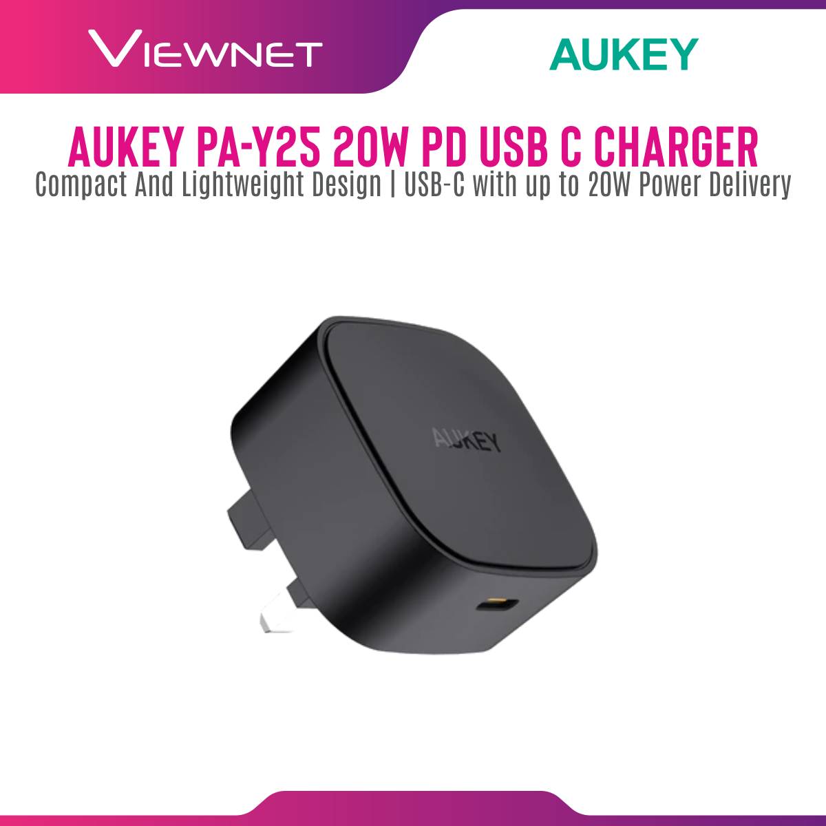 Aukey PA-Y25 20W Power Delivery PD 3.0 USB C Mini Charger 20W USB-C Nano fast Chargers