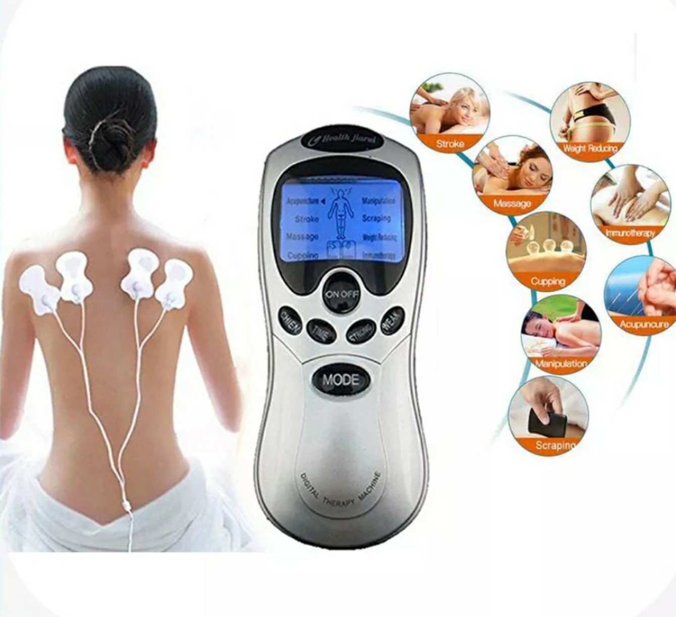 Máy massage bấm huyệt xung điện với 4 miếng dán trị liệu giúp giải tỏa căng thẳng mệt mỏi