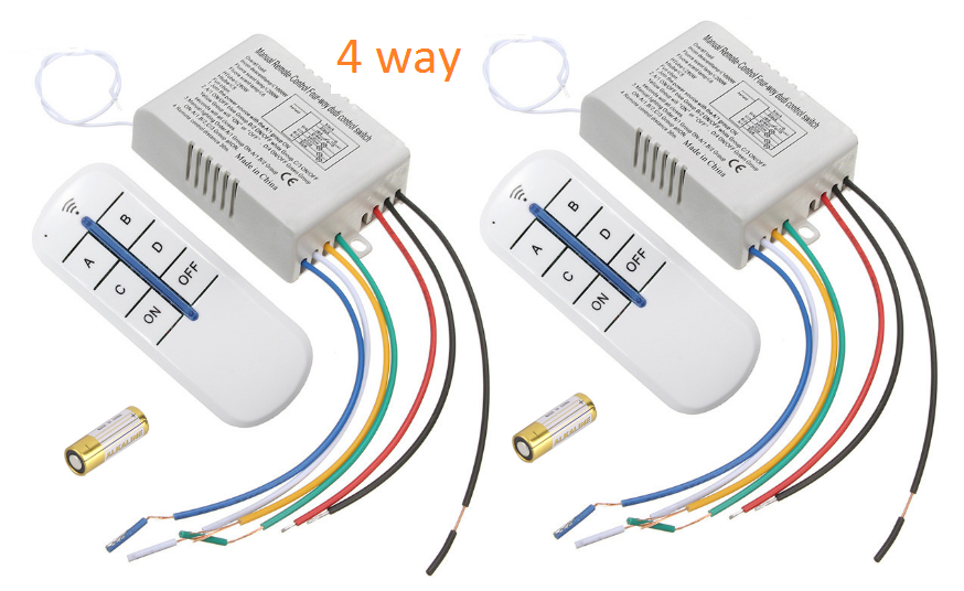 Bộ 2 công tắc điều khiển từ xa sóng radio RF 4 cổng(4 đèn ,4 kênh ,xuyên tường),công tắc không dây,công tắc thông minh, bật tắt đèn quạt từ xa