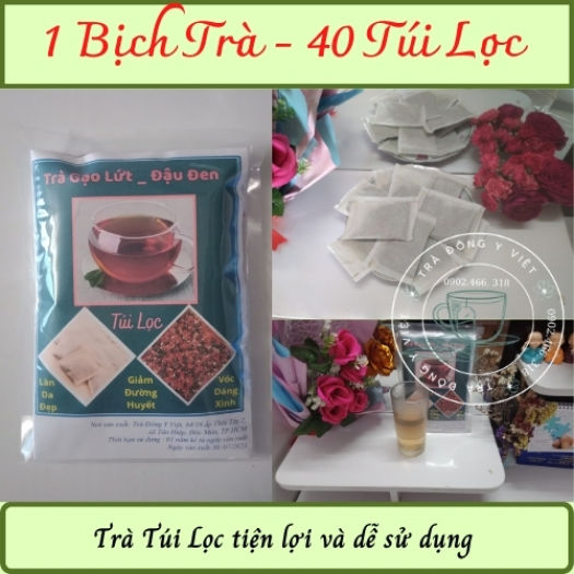 Trà Gạo Lứt Đậu Đen, 40 Túi Lọc, Giảm Cân, Đẹp Da, Trẻ Lâu, Tra Dong Y Viet