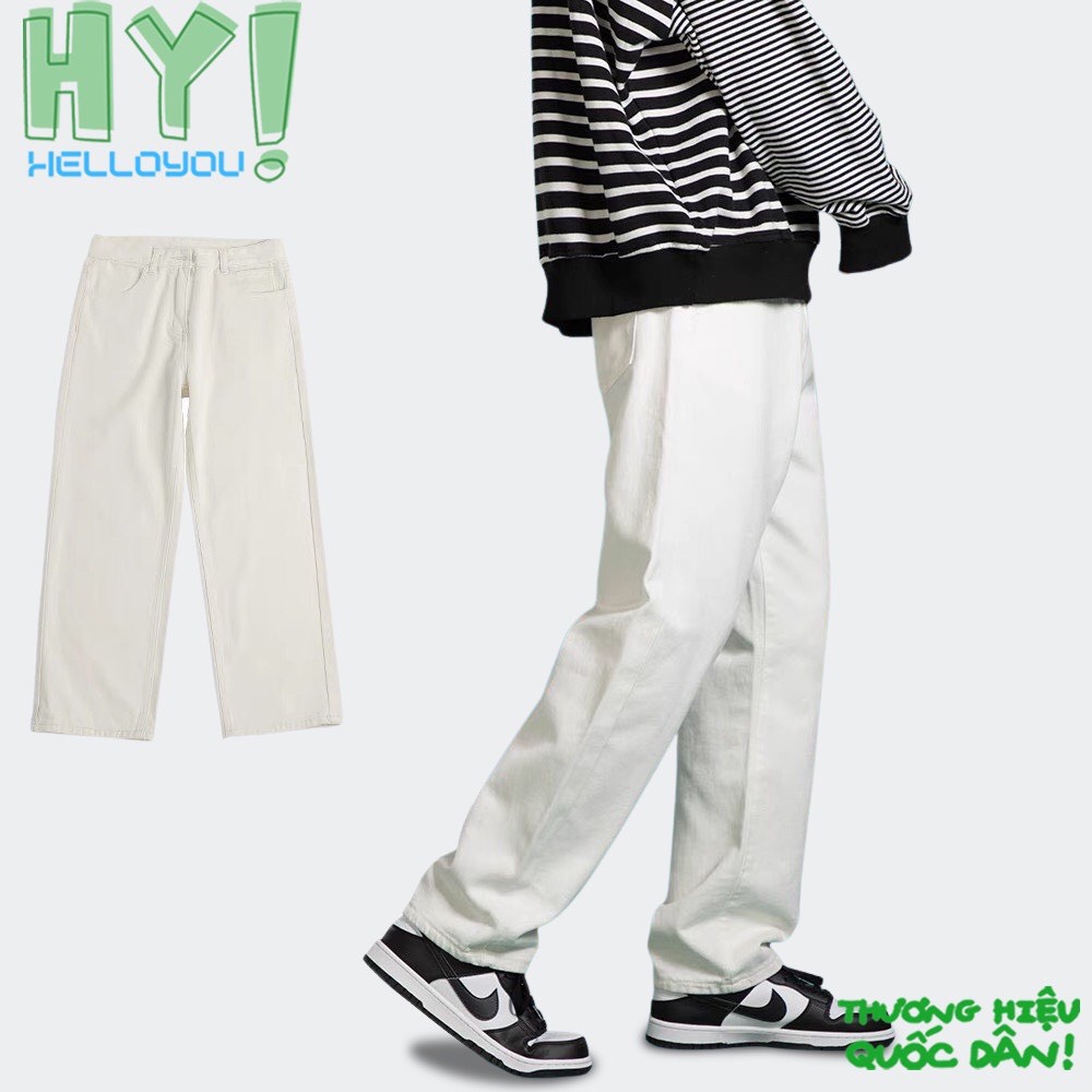 Quần jean nam trắng baggy ống suông, Quần Bò Nam Ống Suông , Chất Bò Cao Cấp hot 2022-helloyou