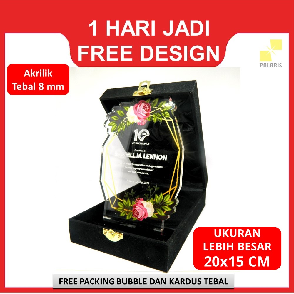 20x15cm Plakat Akrilik + BOX Murah - Custom Plakat Piala Akrilik Trophy Vandel Acrylic - Plakat Wisuda…